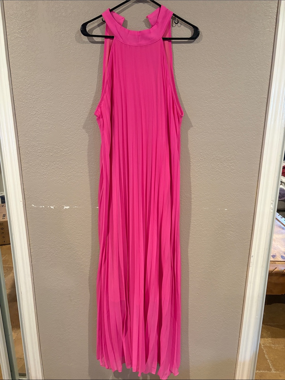Hot Pink Pleated Maxi Dress